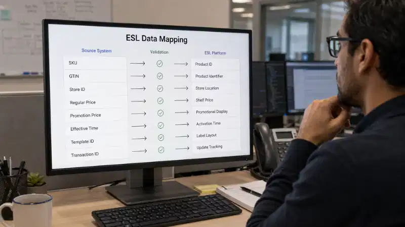 ESL data mapping between POS and ERP product fields and electronic shelf label fields ESL data mapping between POS and ERP product fields and electronic shelf label fields